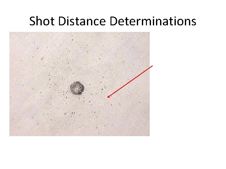 Shot Distance Determinations Scattered specks of shot residue with less soot around hole About