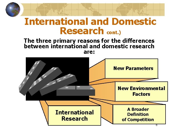 International and Domestic Research cont. ) The three primary reasons for the differences between