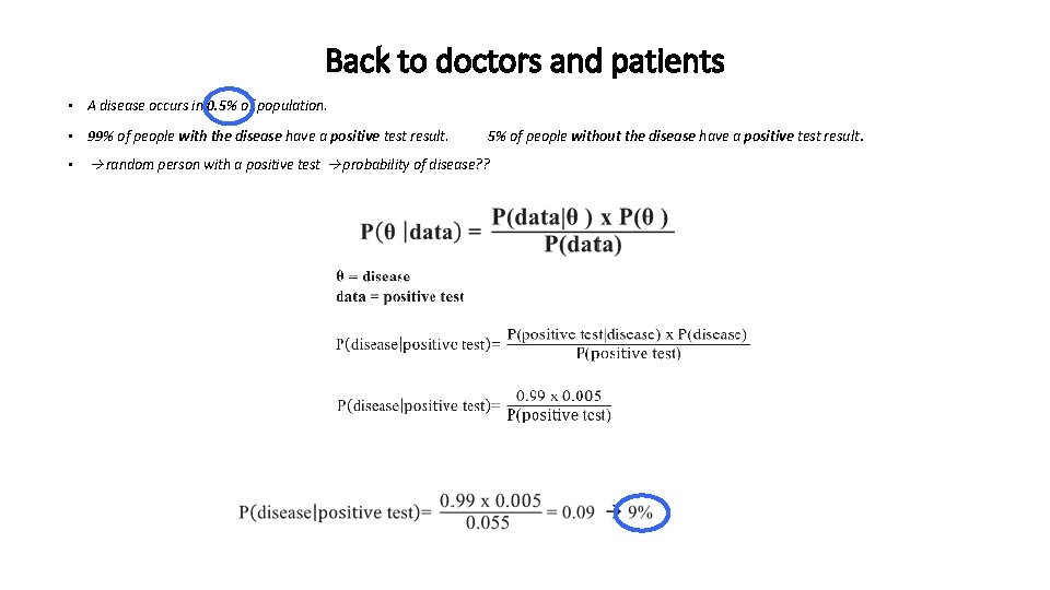 Back to doctors and patients • A disease occurs in 0. 5% of population.