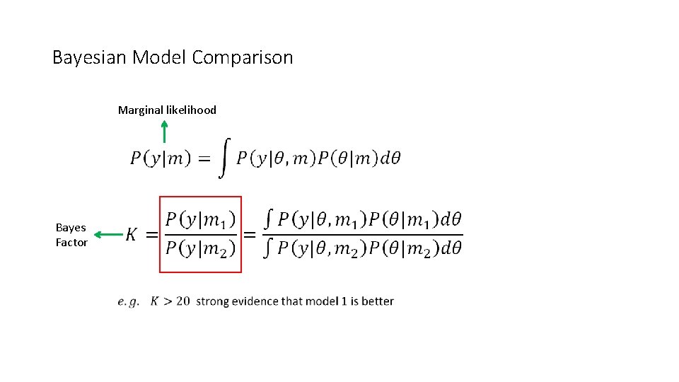 Bayesian Model Comparison Marginal likelihood Bayes Factor 
