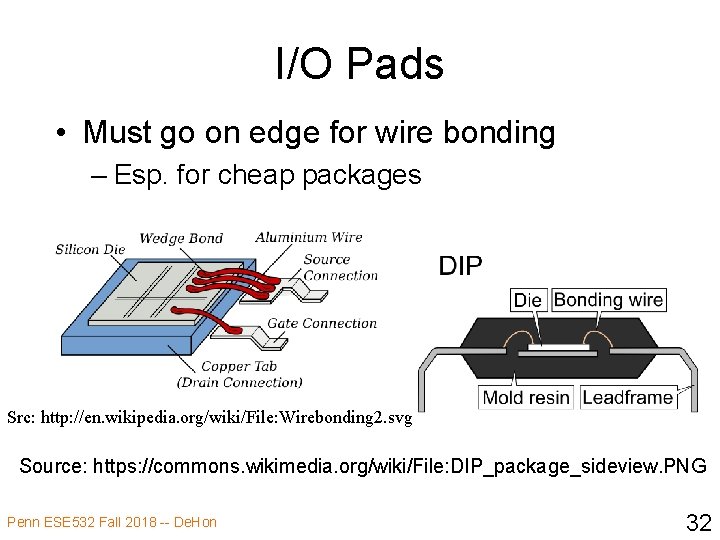 I/O Pads • Must go on edge for wire bonding – Esp. for cheap