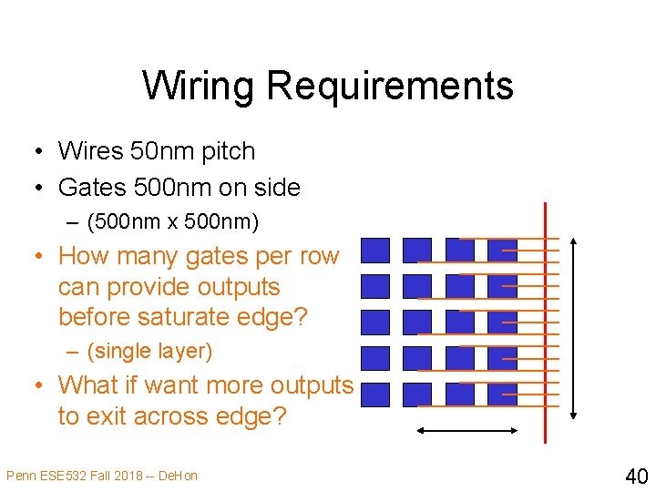 Wiring Requirements • Wires 50 nm pitch • Gates 500 nm on side –