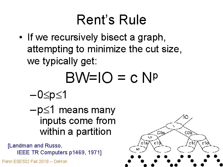 Rent’s Rule • If we recursively bisect a graph, attempting to minimize the cut