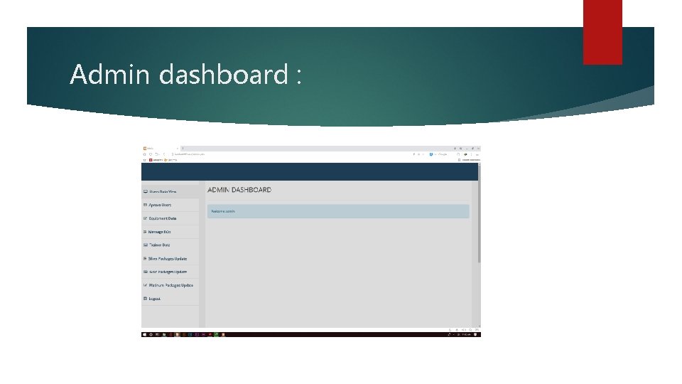 Admin dashboard : 
