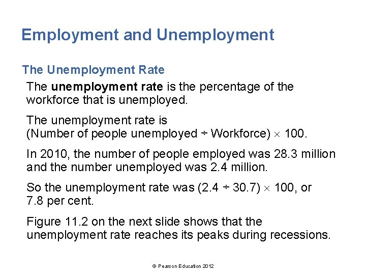Employment and Unemployment The Unemployment Rate The unemployment rate is the percentage of the