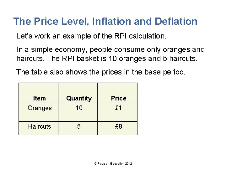 The Price Level, Inflation and Deflation Let’s work an example of the RPI calculation.