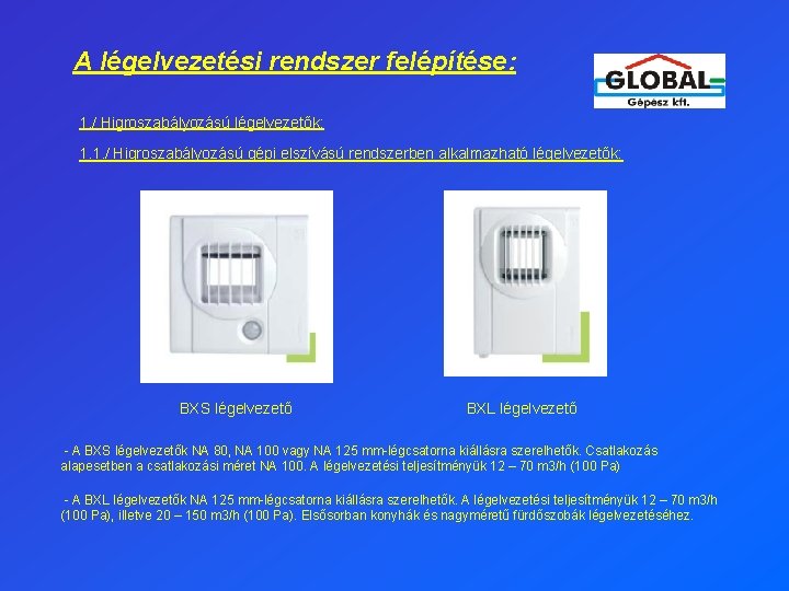 A légelvezetési rendszer felépítése: 1. / Higroszabályozású légelvezetők: 1. 1. / Higroszabályozású gépi elszívású