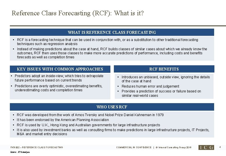 Reference Class Forecasting (RCF): What is it? WHAT IS REFERENCE CLASS FORECASTING • RCF