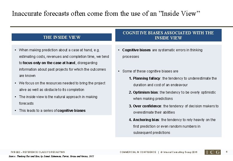 Inaccurate forecasts often come from the use of an ”Inside View” THE INSIDE VIEW