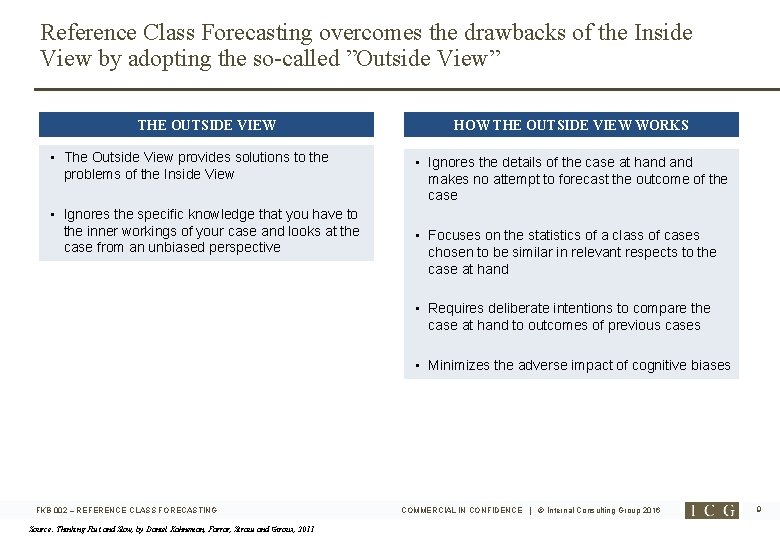 Reference Class Forecasting overcomes the drawbacks of the Inside View by adopting the so-called