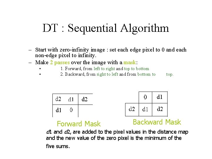 DT : Sequential Algorithm – Start with zero-infinity image : set each edge pixel DT : Sequential Algorithm – Start with zero-infinity image : set each edge pixel
