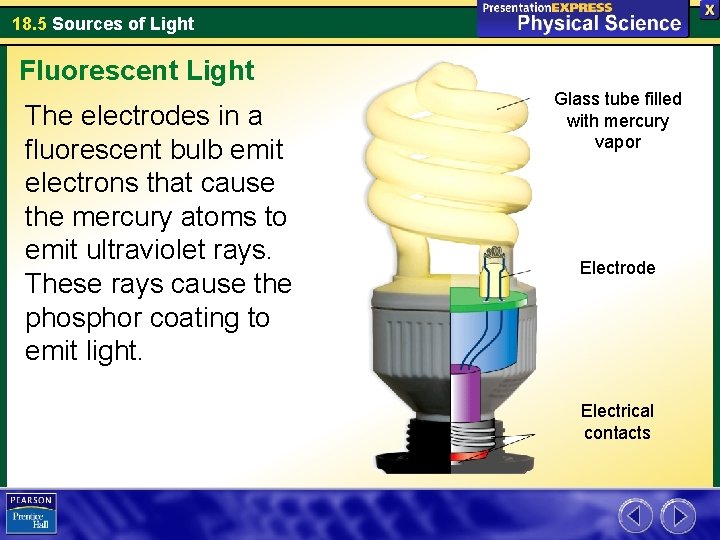 18. 5 Sources of Light Fluorescent Light The electrodes in a fluorescent bulb emit