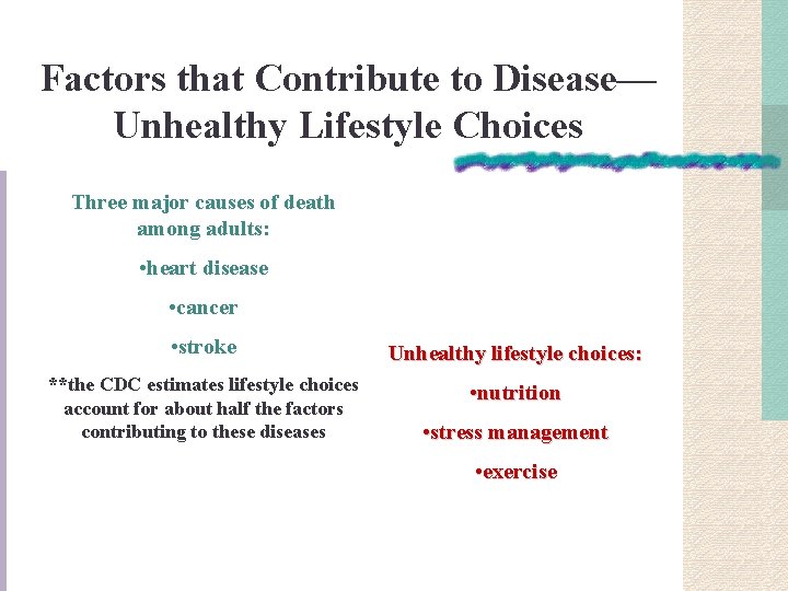 Factors that Contribute to Disease— Unhealthy Lifestyle Choices Three major causes of death among