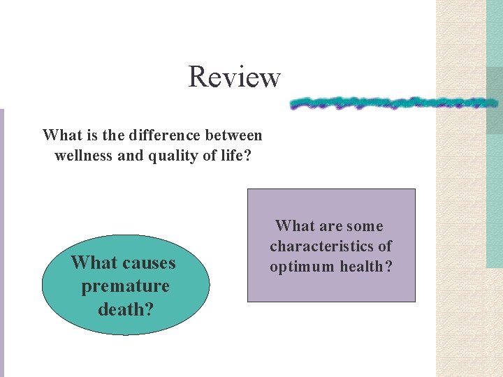 Review What is the difference between wellness and quality of life? What causes premature