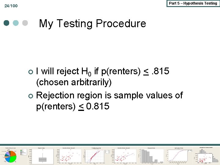 Part 5 – Hypothesis Testing 24/100 My Testing Procedure I will reject H 0