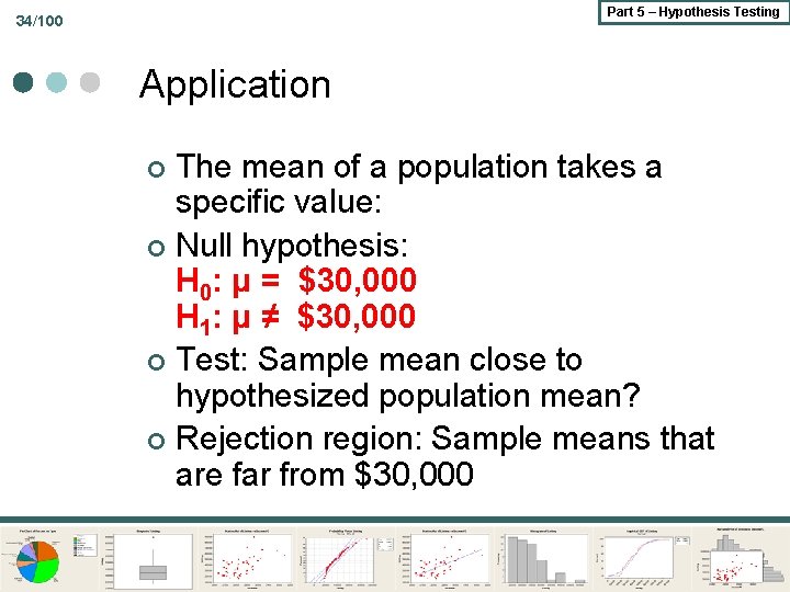 Part 5 – Hypothesis Testing 34/100 Application The mean of a population takes a