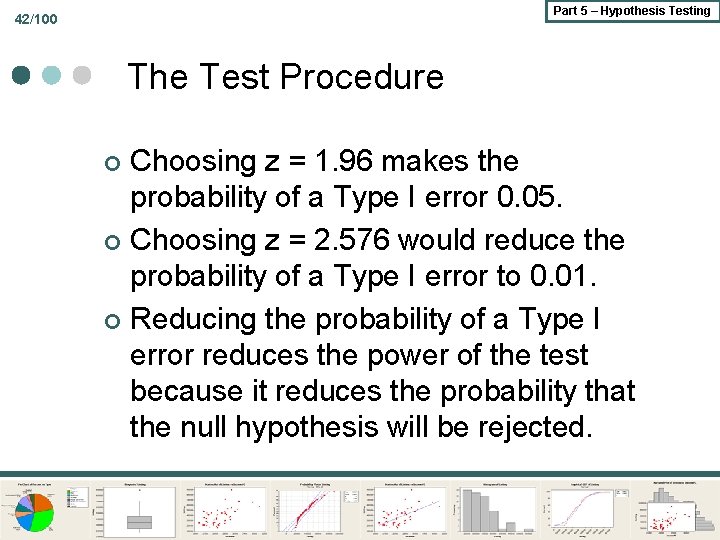 Part 5 – Hypothesis Testing 42/100 The Test Procedure Choosing z = 1. 96