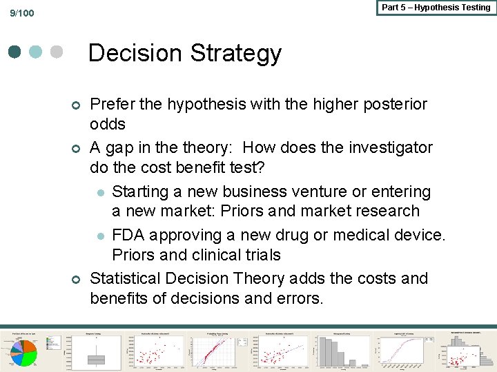 Part 5 – Hypothesis Testing 9/100 Decision Strategy ¢ ¢ ¢ Prefer the hypothesis