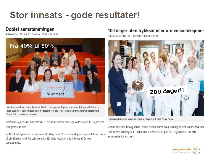 Stor innsats - gode resultater! Fra 40% til 80% 200 dager!! 