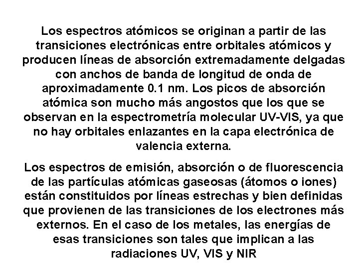 Los espectros atómicos se originan a partir de las transiciones electrónicas entre orbitales atómicos