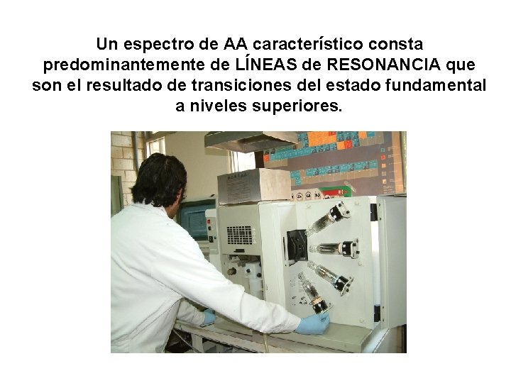 Un espectro de AA característico consta predominantemente de LÍNEAS de RESONANCIA que son el