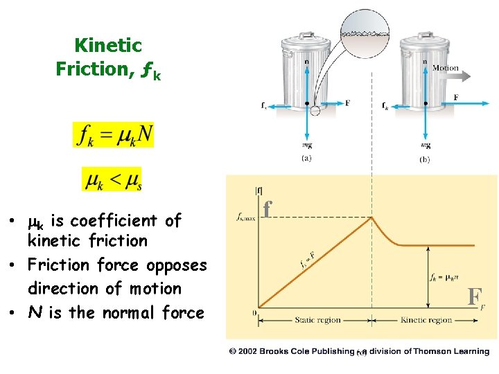 Kinetic Friction, ƒk • k is coefficient of kinetic friction • Friction force opposes