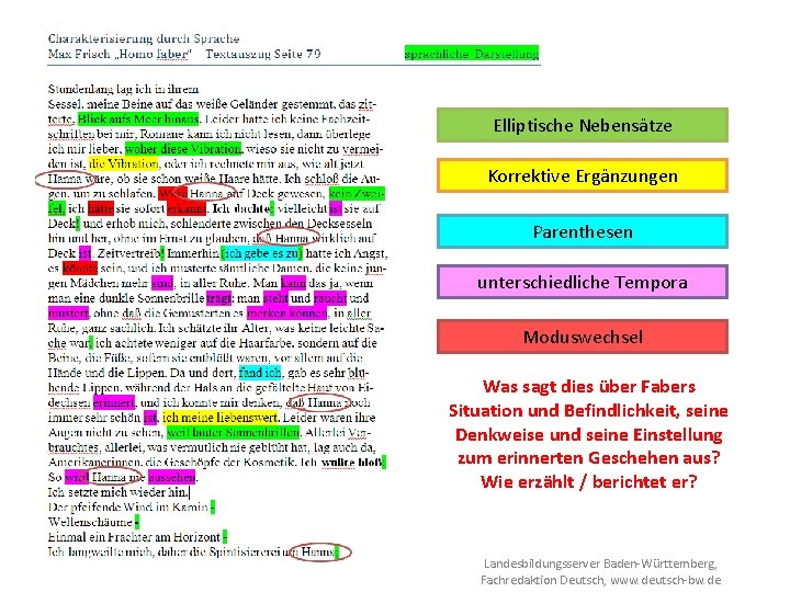 Elliptische Nebensätze Korrektive Ergänzungen Parenthesen unterschiedliche Tempora Moduswechsel Was sagt dies über Fabers Situation