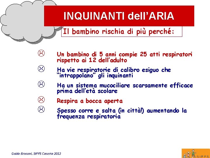 INQUINANTI dell’ARIA Il bambino rischia di più perché: L Un bambino di 5 anni