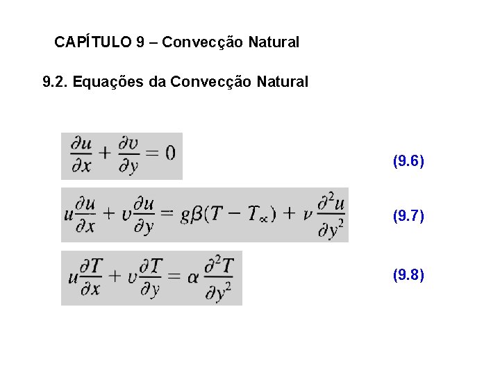 CAPÍTULO 9 – Convecção Natural 9. 2. Equações da Convecção Natural (9. 6) (9.