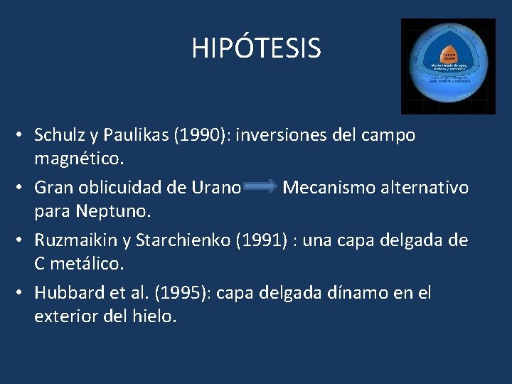 HIPÓTESIS • Schulz y Paulikas (1990): inversiones del campo magnético. • Gran oblicuidad de