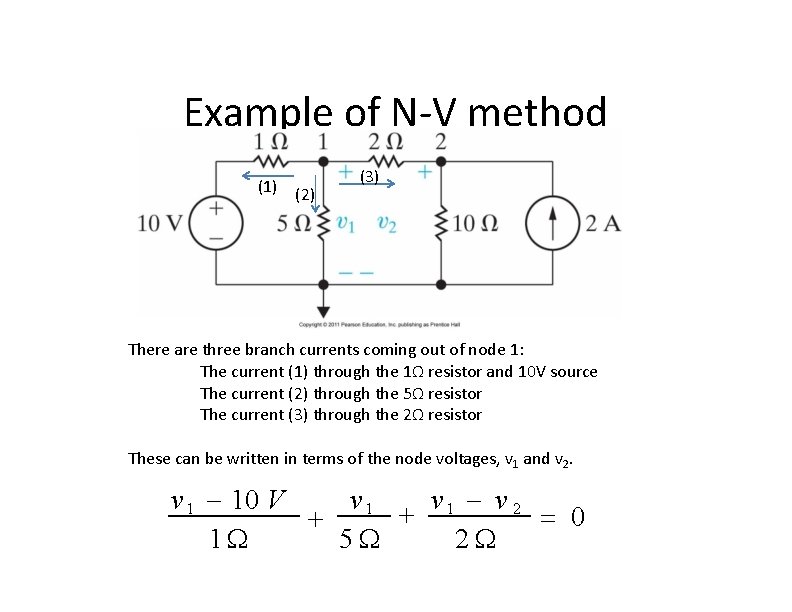 Example of N-V method (1) (2) (3) There are three branch currents coming out