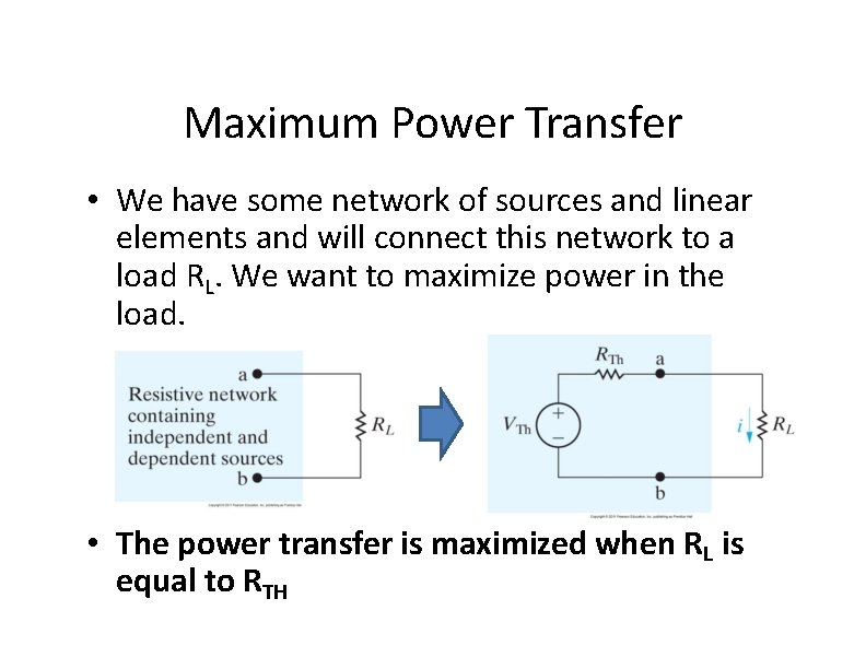 Maximum Power Transfer • We have some network of sources and linear elements and