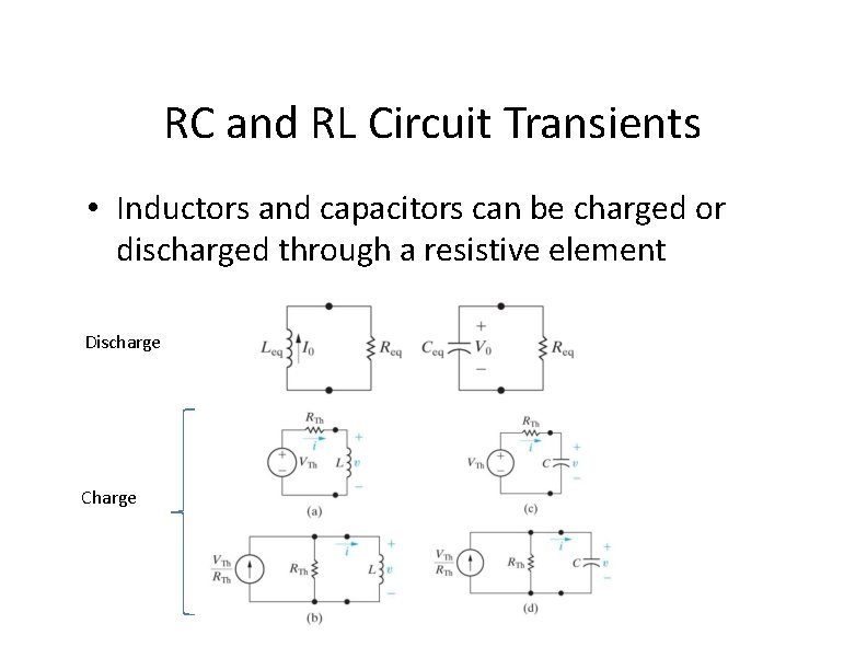 RC and RL Circuit Transients • Inductors and capacitors can be charged or discharged