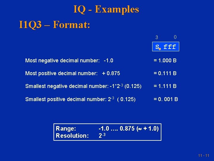 IQ - Examples I 1 Q 3 – Format: 3 0 S fff Most IQ - Examples I 1 Q 3 – Format: 3 0 S fff Most