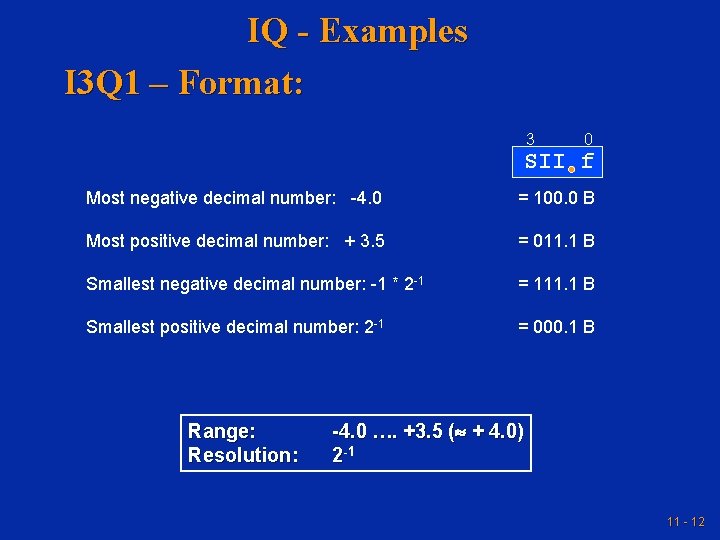 IQ - Examples I 3 Q 1 – Format: 3 0 SII f Most IQ - Examples I 3 Q 1 – Format: 3 0 SII f Most