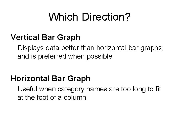 Which Direction? Vertical Bar Graph Displays data better than horizontal bar graphs, and is