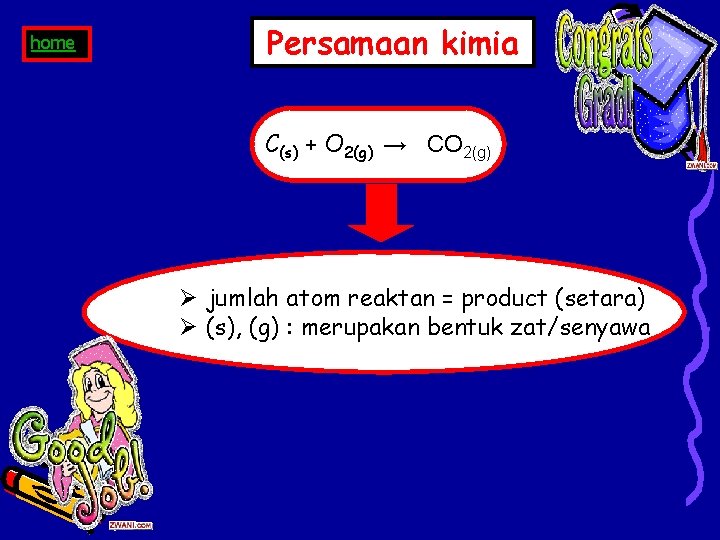 home Persamaan kimia C(s) + O 2(g) → CO 2(g) Ø jumlah atom reaktan