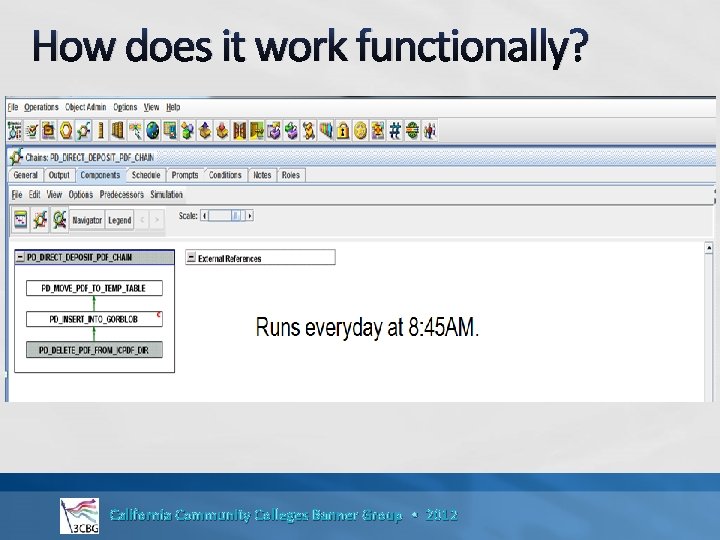 How does it work functionally? California Community Colleges Banner Group • 2012 