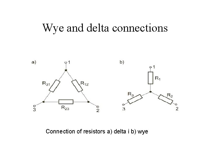 Wye and delta connections Connection of resistors a) delta i b) wye 