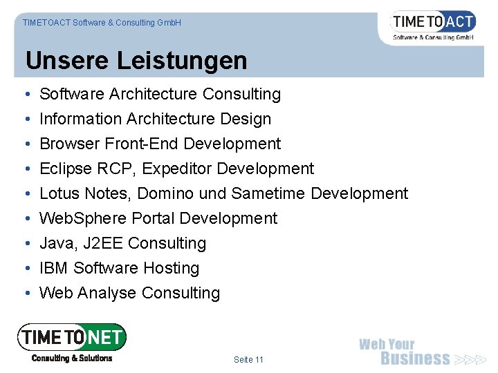 TIMETOACT Software & Consulting Gmb. H Unsere Leistungen • • • Software Architecture Consulting