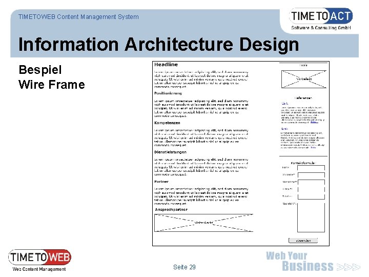 TIMETOWEB Content Management System Information Architecture Design Bespiel Wire Frame Seite 29 