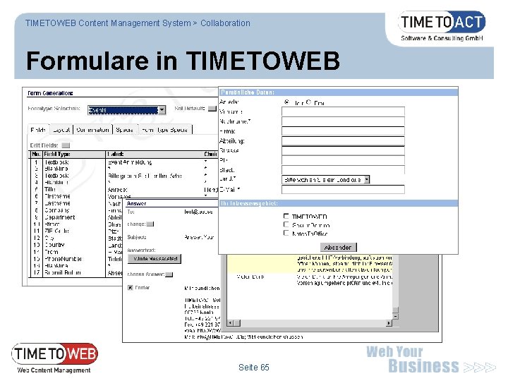 TIMETOWEB Content Management System > Collaboration Formulare in TIMETOWEB Seite 65 