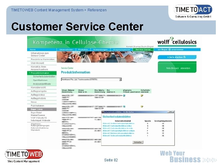 TIMETOWEB Content Management System > Referenzen Customer Service Center Seite 82 