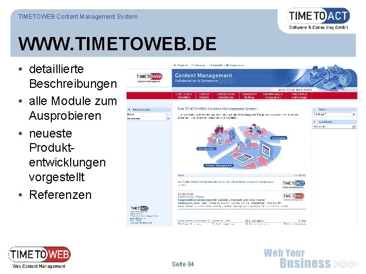 TIMETOWEB Content Management System WWW. TIMETOWEB. DE • detaillierte Beschreibungen • alle Module zum