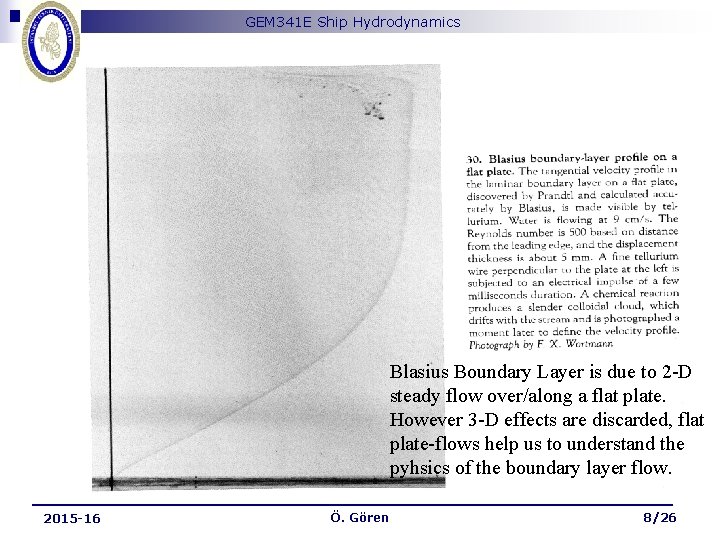GEM 341 E Ship Hydrodynamics Blasius Boundary Layer is due to 2 -D steady