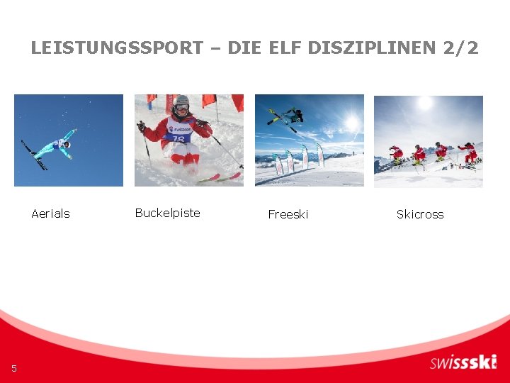 LEISTUNGSSPORT – DIE ELF DISZIPLINEN 2/2 Aerials Buckelpiste Freeski Skicross Telemark Freestyle 5 LEISTUNGSSPORT – DIE ELF DISZIPLINEN 2/2 Aerials Buckelpiste Freeski Skicross Telemark Freestyle 5