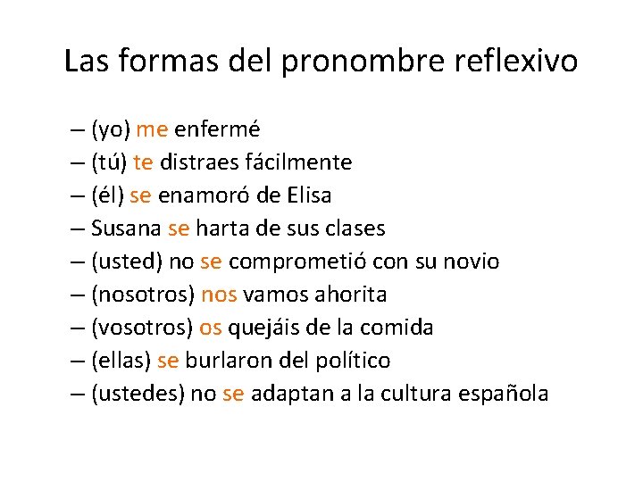 Los verbos reflexivos en espaol Formas del pronombre
