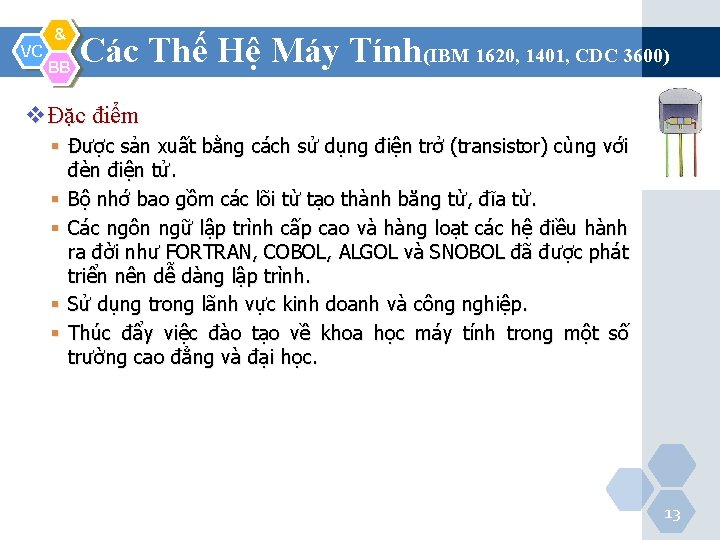 VC & BB Các Thế Hệ Máy Tính(IBM 1620, 1401, CDC 3600) vĐặc điểm