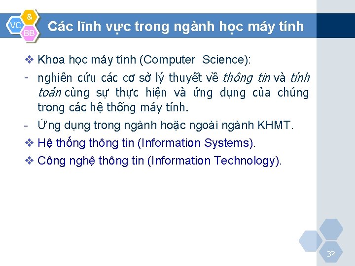 VC & BB Các lĩnh vực trong ngành học máy tính v Khoa học