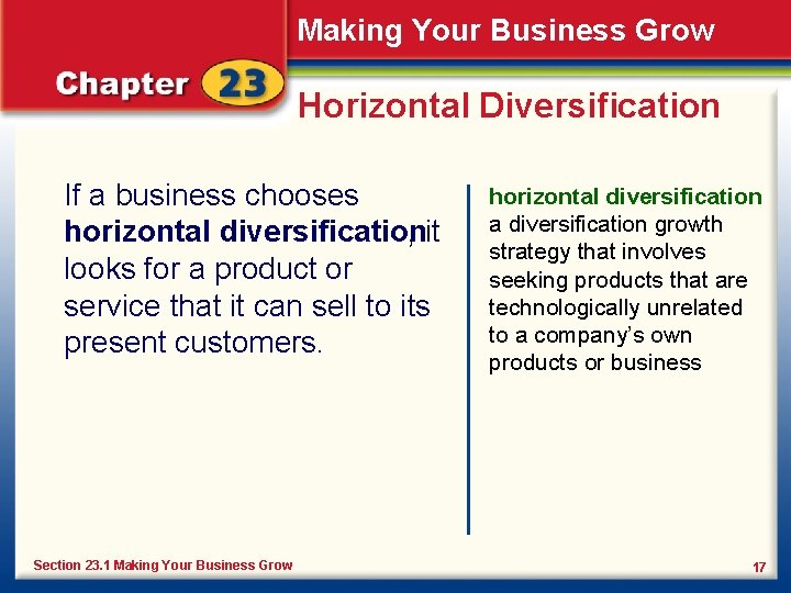 Making Your Business Grow Horizontal Diversification If a business chooses horizontal diversification , it